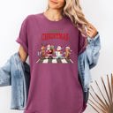 Medium Berry Red Merry Christmas Reindeer Santa Snowman Gingerbread Xmas Holiday Scene Comfort Colors Tee