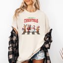 Medium Ivory Cream Merry Christmas Reindeer Santa Snowman Gingerbread Xmas Holiday Scene Comfort Colors Tee