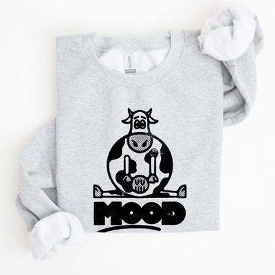 Moo'd Cow Funny Moody Mental Health Positivity Encouraging Humor Wellness Vibes For Positivity Seekers Sweatshirt