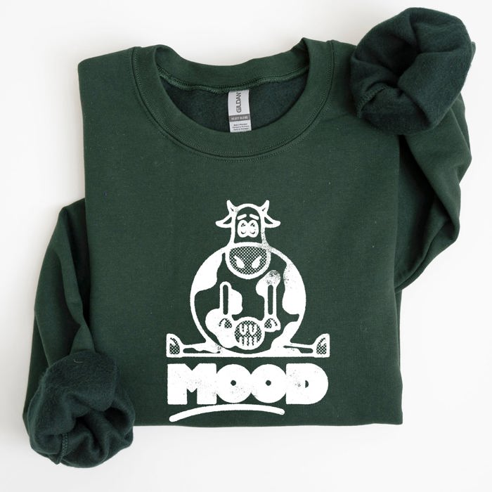 Moo'd Cow Funny Moody Mental Health Positivity Encouraging Humor Wellness Vibes For Positivity Seekers Sweatshirt