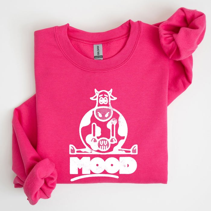 Moo'd Cow Funny Moody Mental Health Positivity Encouraging Humor Wellness Vibes For Positivity Seekers Sweatshirt