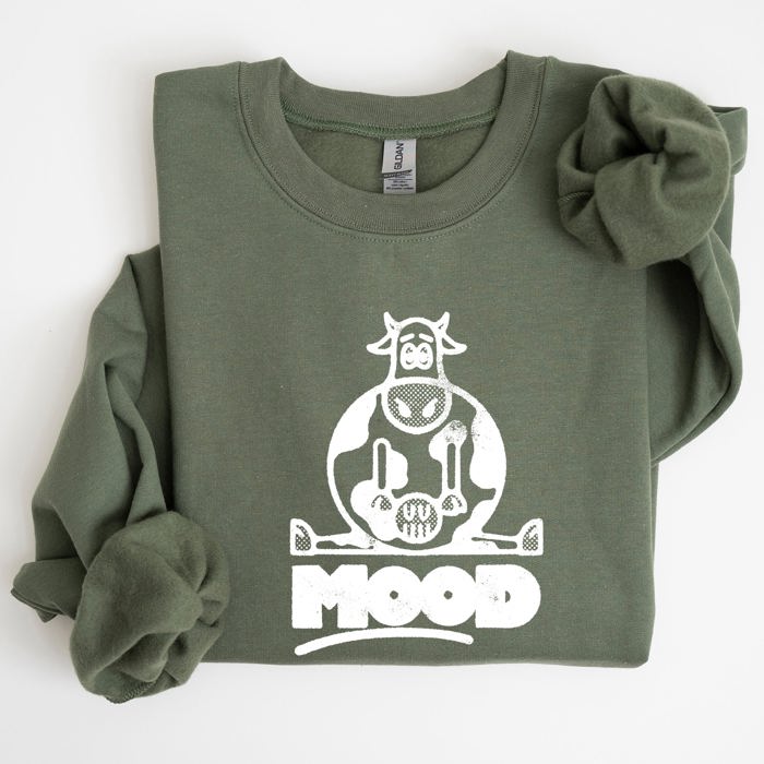 Moo'd Cow Funny Moody Mental Health Positivity Encouraging Humor Wellness Vibes For Positivity Seekers Sweatshirt