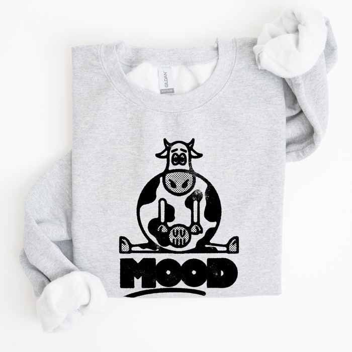 Moo'd Cow Funny Moody Mental Health Positivity Encouraging Humor Wellness Vibes For Positivity Seekers Sweatshirt