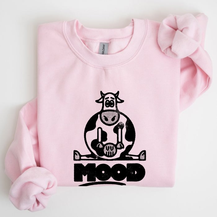 Moo'd Cow Funny Moody Mental Health Positivity Encouraging Humor Wellness Vibes For Positivity Seekers Sweatshirt