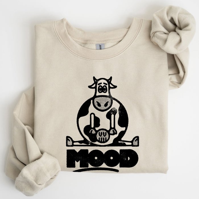 Moo'd Cow Funny Moody Mental Health Positivity Encouraging Humor Wellness Vibes For Positivity Seekers Sweatshirt
