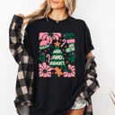 XXL Black Merry Christmas Candy Cane Tree Floral Display With Poinsettias And Seasonal Joy Comfort Colors Tee