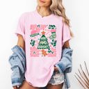 XXXL Blossom Light Pink Merry Christmas Candy Cane Tree Floral Display With Poinsettias And Seasonal Joy Comfort Colors Tee
