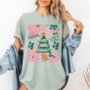 Medium Bay Light Sage Merry Christmas Candy Cane Tree Floral Display With Poinsettias And Seasonal Joy Comfort Colors Tee