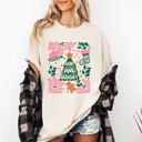 Small Ivory Cream Merry Christmas Candy Cane Tree Floral Display With Poinsettias And Seasonal Joy Comfort Colors Tee