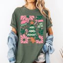 Medium Moss Dark Green Merry Christmas Candy Cane Tree Floral Display With Poinsettias And Seasonal Joy Comfort Colors Tee