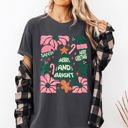 Medium Pepper Dark Gray Merry Christmas Candy Cane Tree Floral Display With Poinsettias And Seasonal Joy Comfort Colors Tee