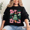 Small Black Pink Merry And Bright Candy Cane Tree Christmas Flowers Floral Holiday Design Sweatshirt