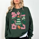 Small Forest Green Pink Merry And Bright Candy Cane Tree Christmas Flowers Floral Holiday Design Sweatshirt