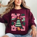 Small Maroon Pink Merry And Bright Candy Cane Tree Christmas Flowers Floral Holiday Design Sweatshirt