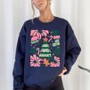 Large Navy Pink Merry And Bright Candy Cane Tree Christmas Flowers Floral Holiday Design Sweatshirt