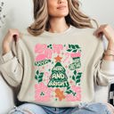 XL Sand Pink Merry And Bright Candy Cane Tree Christmas Flowers Floral Holiday Design Sweatshirt