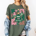  Merry And Bright Ornament Tree Christmas Flowers Festive Floral Holiday Design Comfort Colors Tee