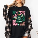 Medium Black Merry And Bright Ornament Tree Christmas Flowers Festive Floral Holiday Design Comfort Colors Tee
