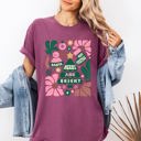 Small Berry Red Merry And Bright Ornament Tree Christmas Flowers Festive Floral Holiday Design Comfort Colors Tee