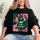 Large Black Pink Merry and Bright Ornament Tree Christmas Flowers Floral Holiday Edition Sweatshirt