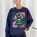 Large Navy Pink Merry and Bright Ornament Tree Christmas Flowers Floral Holiday Edition Sweatshirt