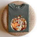 Medium Moss Dark Green Pumpkin Heart Love Floral Thanksgiving Fall Autumn Halloween Flower Comfort Colors Tee