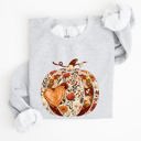 Small Ash Light Gray Pumpkin Heart Love Thanksgiving Fall Autumn Halloween Floral Flower Seasonal Sweatshirt