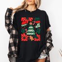 Large Black Merry And Bright Candy Cane Tree Floral Christmas Theme Featuring Vintage Floral Accents Comfort Colors Tee