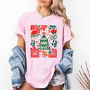 XL Blossom Light Pink Merry And Bright Candy Cane Tree Floral Christmas Theme Featuring Vintage Floral Accents Comfort Colors Tee
