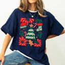 Medium Navy Merry And Bright Candy Cane Tree Floral Christmas Theme Featuring Vintage Floral Accents Comfort Colors Tee