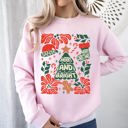 Medium Light Pink Merry And Bright Christmas Candy Cane Tree Floral Holiday Cheer Design Sweatshirt