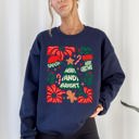 Large Navy Merry And Bright Christmas Candy Cane Tree Floral Holiday Cheer Design Sweatshirt