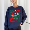 XL Navy Merry And Bright Floral Ornament Tree Christmas Pattern With Festive Flowers Sweatshirt