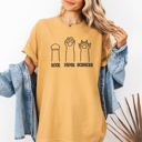 Small Mustard Rock Paper Scissors Cat Mom Feline Pet Artwork Graphic Illustration Comfort Colors Tee