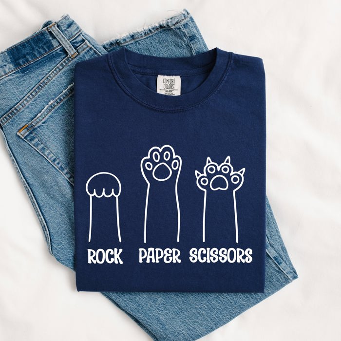 Rock Paper Scissors Cat Mom Feline Pet Artwork Graphic Illustration Comfort Colors Tee