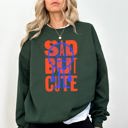 Small Forest Green Sad But Cute, Mental Health Smiley Positivity Funny Sarcastic Graphic Sweatshirt