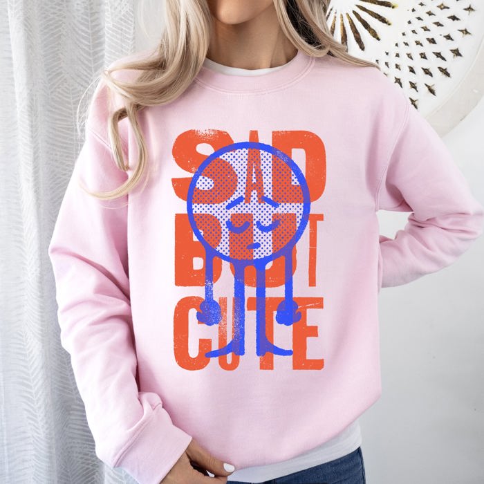 Sad But Cute, Mental Health Smiley Positivity Funny Sarcastic Graphic Sweatshirt