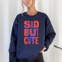 XXL Navy Sad But Cute, Mental Health Smiley Positivity Funny Sarcastic Graphic Sweatshirt