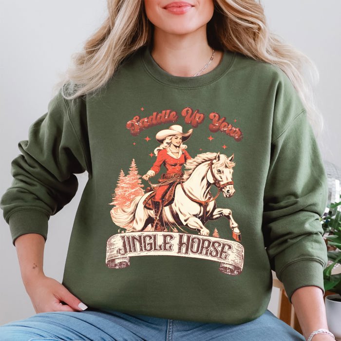 Saddle Up Your Jingle Horse Cowboy Cowgirl Christmas Carol Western Holiday Edition Sweatshirt
