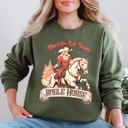 Large Military Green Saddle Up Your Jingle Horse Cowboy Cowgirl Christmas Carol Western Holiday Edition Sweatshirt