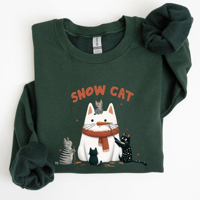 Snow Cat Snowman Cats Christmas Winter Festive Cozy Sweatshirt For Holiday Season