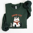 Medium Forest Green Snow Cat Snowman Cats Christmas Winter Festive Cozy Sweatshirt For Holiday Season