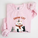 Medium Light Pink Snow Cat Snowman Cats Christmas Winter Festive Cozy Sweatshirt For Holiday Season
