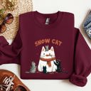 Medium Maroon Snow Cat Snowman Cats Christmas Winter Festive Cozy Sweatshirt For Holiday Season
