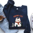 XXXL Navy Snow Cat Snowman Cats Christmas Winter Festive Cozy Sweatshirt For Holiday Season