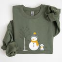  Snowman And Dog Winter Scene With Christmas Tree And Snowflake Accents Graphic Sweatshirt