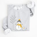 Medium Ash Light Gray Snowman And Dog Winter Scene With Christmas Tree And Snowflake Accents Graphic Sweatshirt