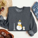 Medium Dark Gray Heather Snowman And Dog Winter Scene With Christmas Tree And Snowflake Accents Graphic Sweatshirt