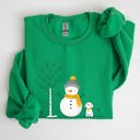 XXL Irish Bright Green Snowman And Dog Winter Scene With Christmas Tree And Snowflake Accents Graphic Sweatshirt