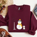 Large Maroon Snowman And Dog Winter Scene With Christmas Tree And Snowflake Accents Graphic Sweatshirt